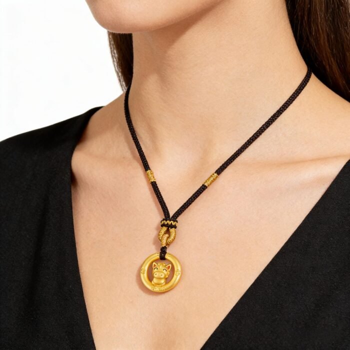 Vibrant Chinese Zodiac Horse Pendant - Luxury Woven Cord Necklace with Stripe Security Assurance - Image 2