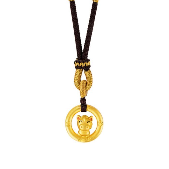 Vibrant Chinese Zodiac Horse Pendant - Luxury Woven Cord Necklace with Stripe Security Assurance - Image 1