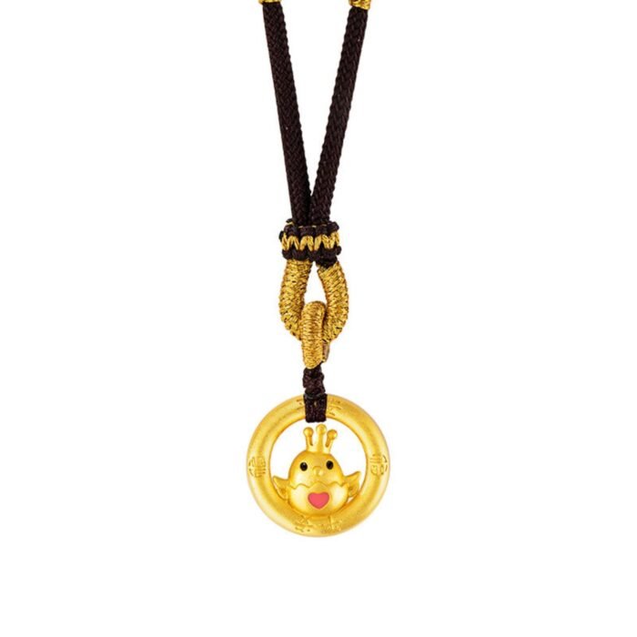 Bold Chinese Zodiac Rooster Pendant - Artisan Braided Cord Necklace with Stripe Anti-Counterfeit Validation - Image 1