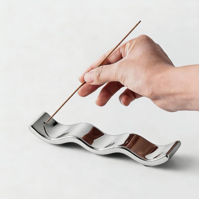 Modern Luxury Wave-Shaped Incense Holder - Silver Ceramic Incense Tray for Home Decor - Image 3