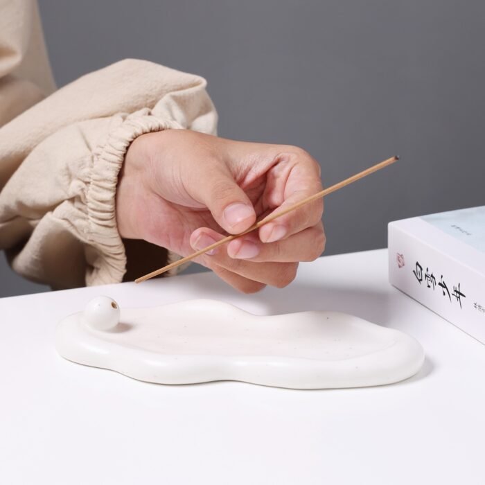 Minimalist Cloud Shape Incense Holder - White & Black Ceramic Incense Tray for Home Decor - Image 7