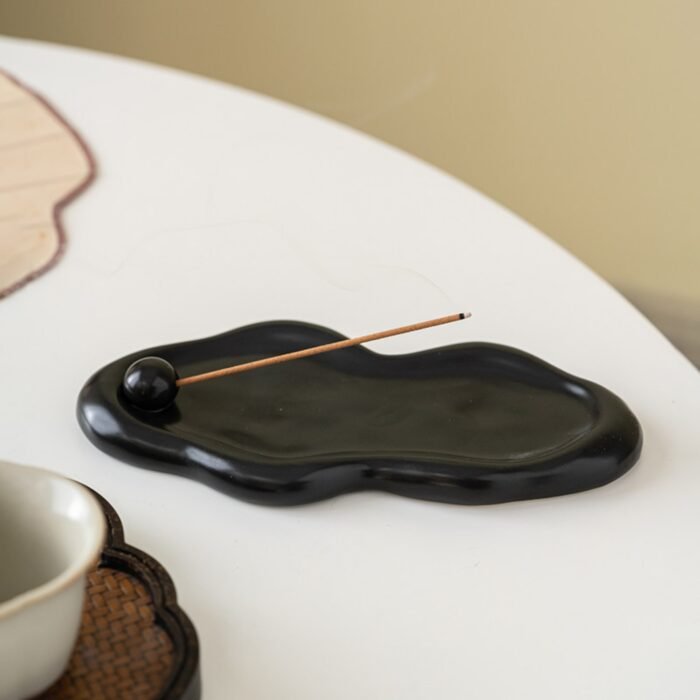 Minimalist Cloud Shape Incense Holder - White & Black Ceramic Incense Tray for Home Decor - Image 5