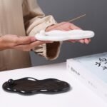 Minimalist Cloud Shape Incense Holder - White & Black Ceramic Incense Tray for Home Decor - Image 2