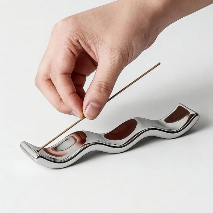 Modern Luxury Wave-Shaped Incense Holder - Silver Ceramic Incense Tray for Home Decor - Image 5