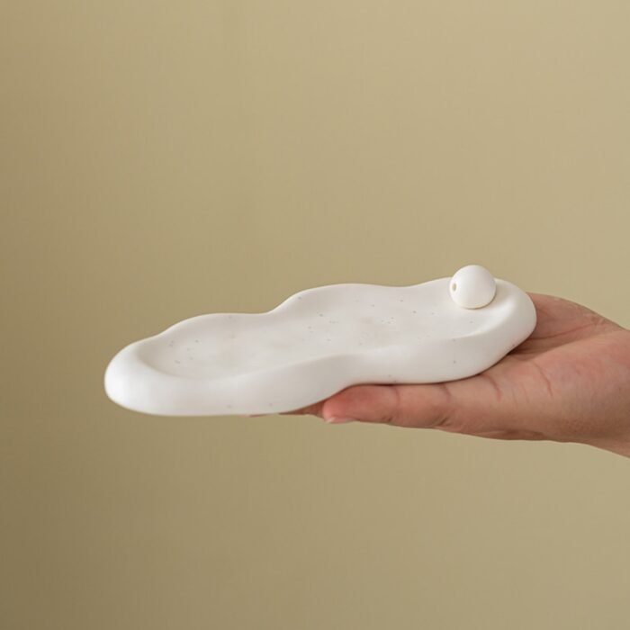 Minimalist Cloud Shape Incense Holder - White & Black Ceramic Incense Tray for Home Decor - Image 4