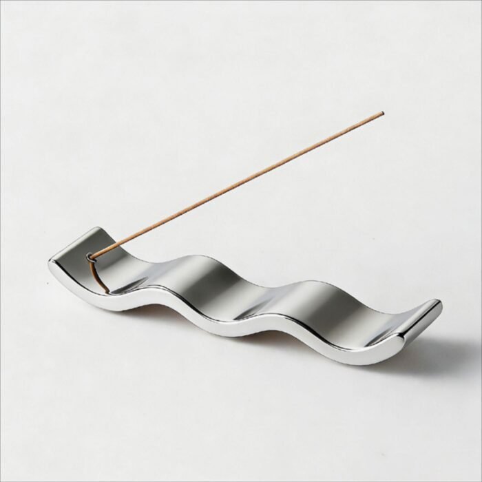 Modern Luxury Wave-Shaped Incense Holder - Silver Ceramic Incense Tray for Home Decor - Image 2