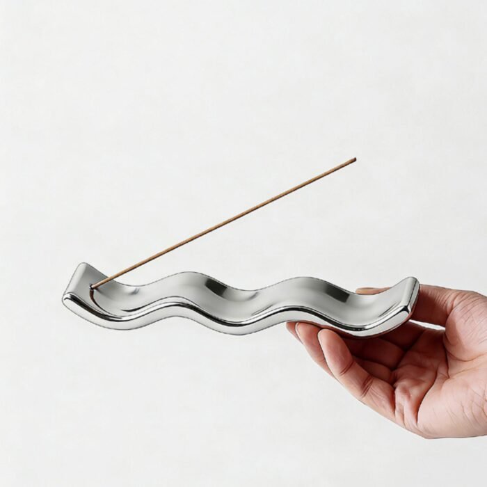 Modern Luxury Wave-Shaped Incense Holder - Silver Ceramic Incense Tray for Home Decor - Image 4