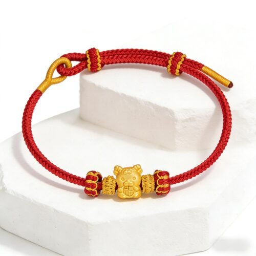 Serene Chinese Zodiac Goat Fortune Harmony Red Cord Bracelet - Stripe Safety Authenticated