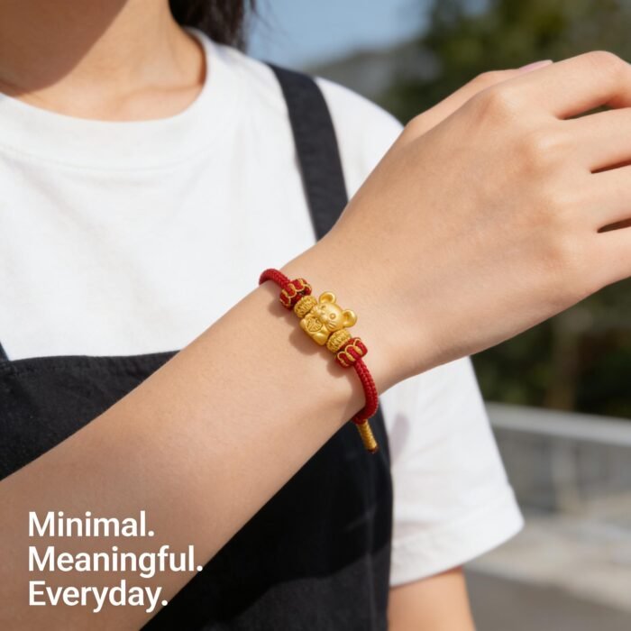 Artisan Chinese Zodiac Rat Fortune Charm Red Cord Bracelet - Stripe Secured Cultural Collectible - Image 2