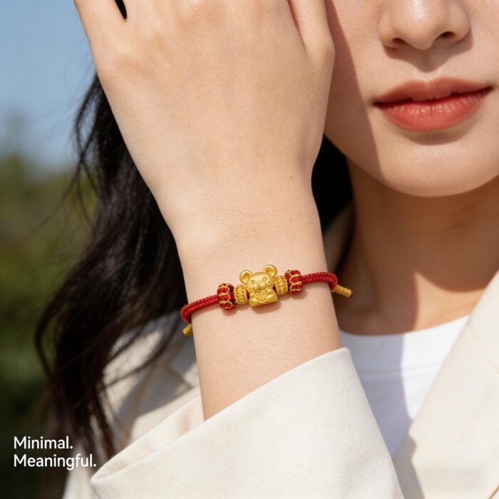 Artisan Chinese Zodiac Rat Fortune Charm Red Cord Bracelet - Stripe Secured Cultural Collectible - Image 3