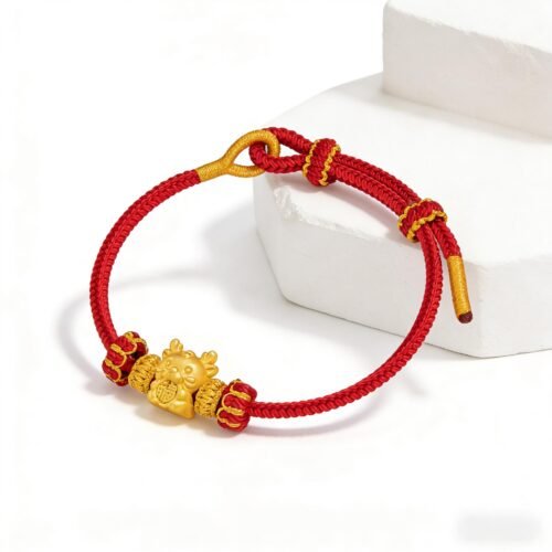Majestic Chinese Zodiac Dragon Fortune Luck Red Cord Bracelet - Stripe Safety Verified
