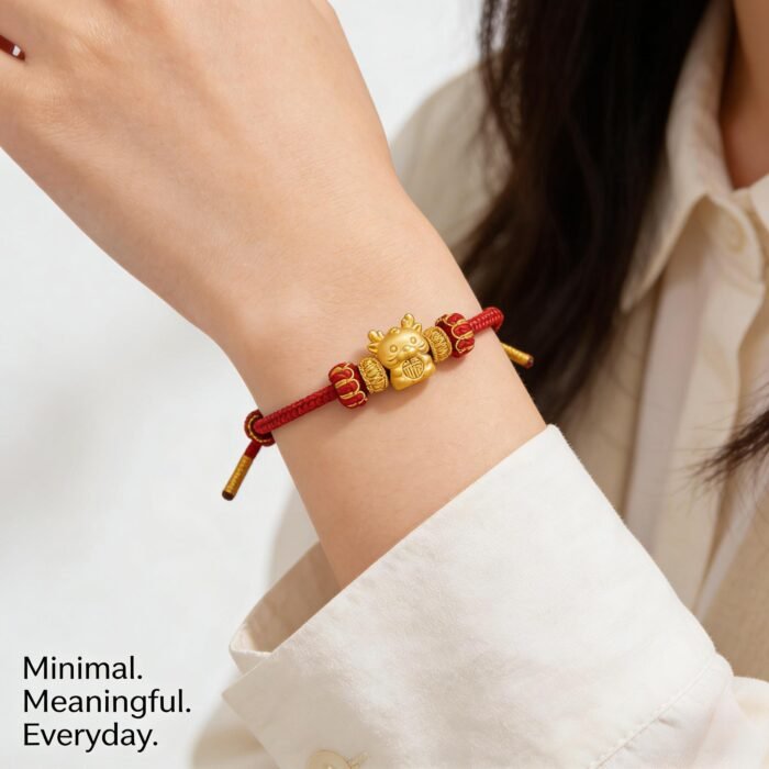 Majestic Chinese Zodiac Dragon Fortune Luck Red Cord Bracelet - Stripe Safety Verified - Image 3
